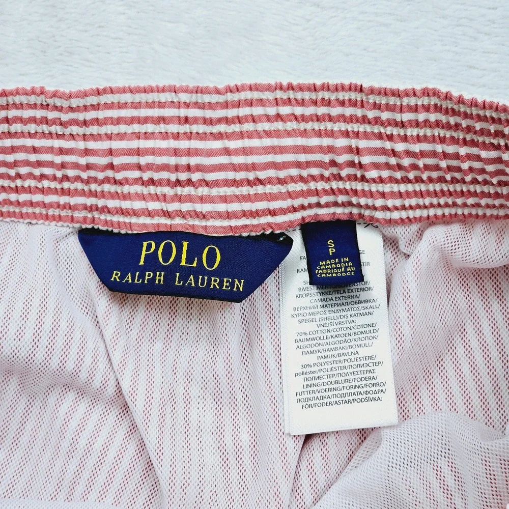 Polo Ralph Lauren Swim Trunks Mens S Red White Seersucker Striped Preppy Coastal